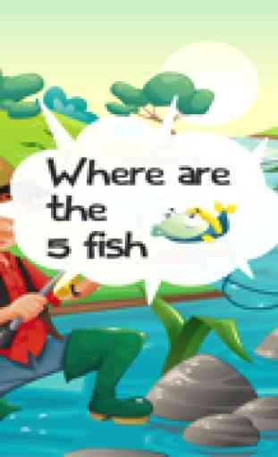 Gioco per bambini di età 2-5 sulla pesca: giochi, enigmi e indovinelli per la scuola materna, scuola materna o la scuola materna. Imparare con il mare, acqua, pesce, pescatore e la canna da pesca 3