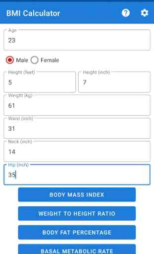 BMI,BMR and Fat % Calculator 1