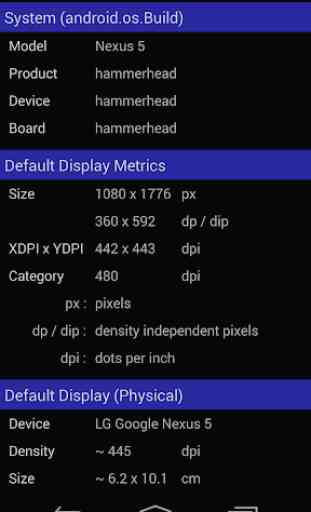 Screen Size / DPI and Dev Info 1