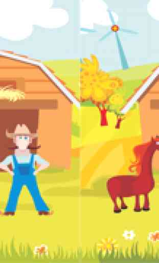 Gioco per i bambini di età 2-5: Puzzle e giochi sugli animali della fattoria. Gioca con contadino, mucca, maiale, cavallo, pecora, oca, anatra, farfalla, ape, albero, natura. 4