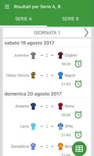 Risultati in diretta per Serie A 2017 / 2018 App 1