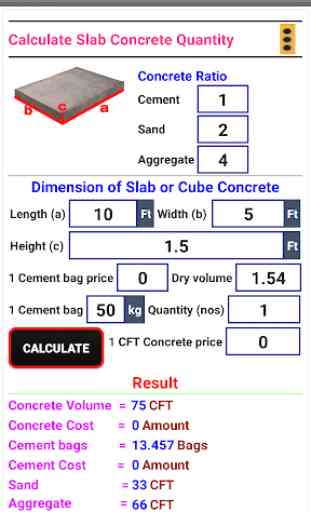 Concrete Calculator (Cement,Sand,Aggregate,Cost) 3