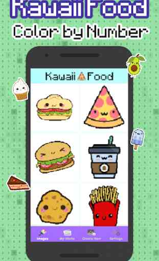 Kawaii Food pixel art - food colorare per numero 1