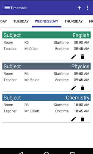Timetable for student 4