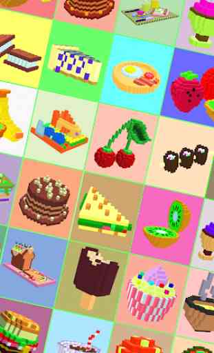 Food 3D Color by Number: Voxel Coloring Book Pages 2