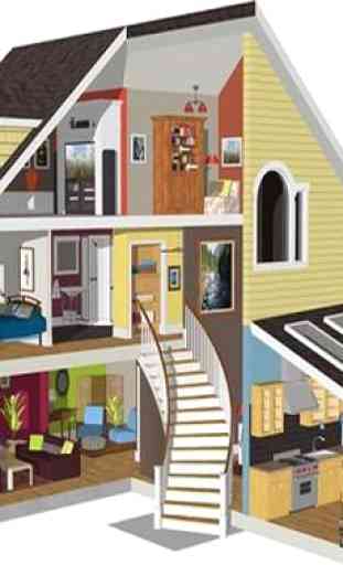 Design della casa, tetto, piano 3D completo 2
