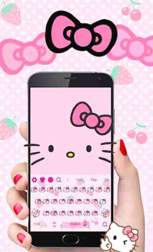 Pink Cute Kitty Bowknot Cartoon keyboard Theme 2