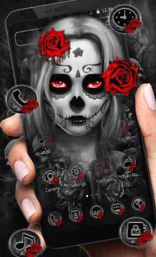 Black Red Rose Lady Skull Theme 1