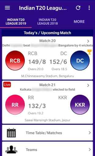 Live Indian T20 League 2019 Schedule Result 1