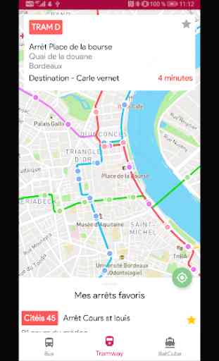 Bordeaux tram, bus, bat³ - temps d'attente & carte 1