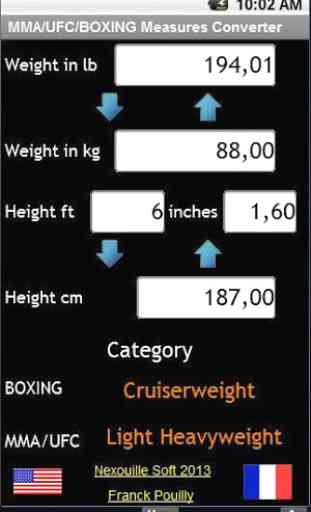 Convert mesures MMA UFC BOXE 4