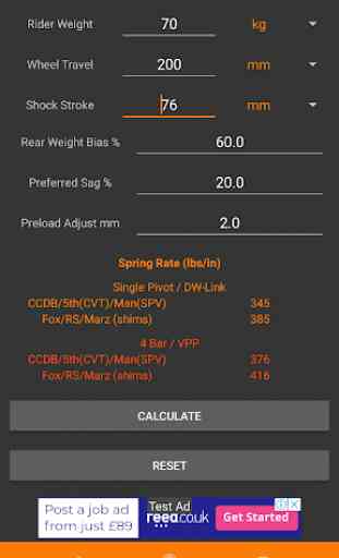 Rear Shock Coil Calculator for bike 1