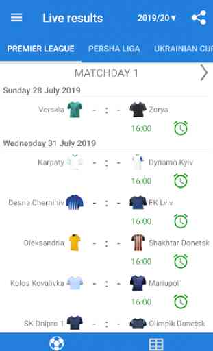 Live Scores for Ukrainian Premier League 2019/2020 1