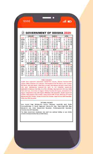 Odisha GOVT. Calendar 2020 4