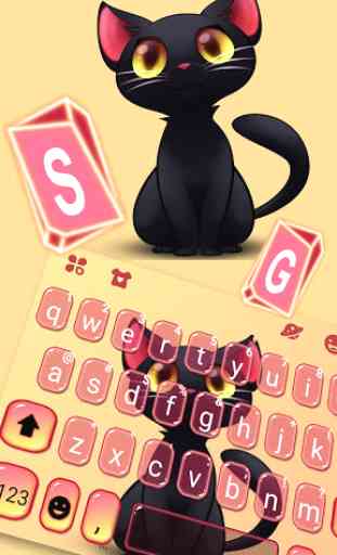 Black Cute Cat Tema Tastiera 2
