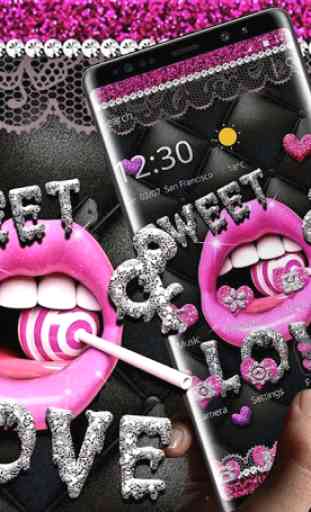 Glitter Pink Lips Sweet Love Theme 1