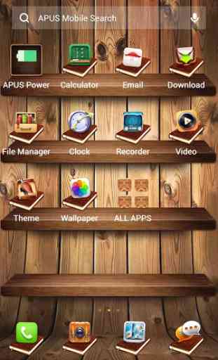 Wooden Bookshelf APUS Launcher theme 2