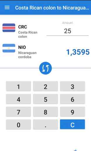 Costa Rican colon Nicaraguan cordoba / CRC to NIO 1