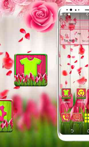 Pink Tulip Rose Launcher Theme 1